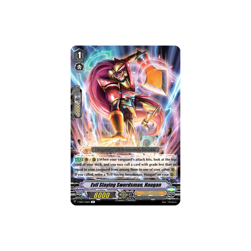 Vanguard_TCG_card_V-EB03_026EN_R_Evil_Slaying_Swordsman_Haugan_ULTRARARE_MIRACLE_COLLECTION