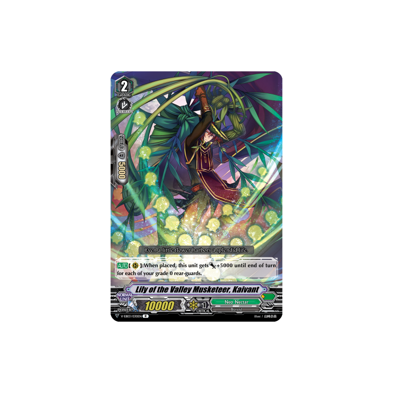 Vanguard_TCG_card_V-EB03_030EN_R_Lily_of_the_Valley_Musketeer_Kaivant_ULTRARARE_MIRACLE_COLLECTION