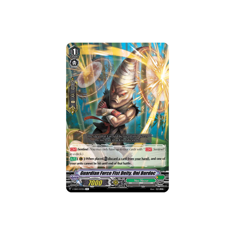 Vanguard_TCG_card_V-EB03_033EN_R_Guardian_Force_Fist_Deity_Oni_Burdoc_ULTRARARE_MIRACLE_COLLECTION
