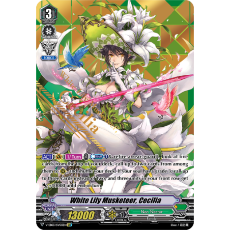 Vanguard_TCG_card_V-EB03_SV03EN_SVR_White_Lily_Musketeer_Cecilia_ULTRARARE_MIRACLE_COLLECTION