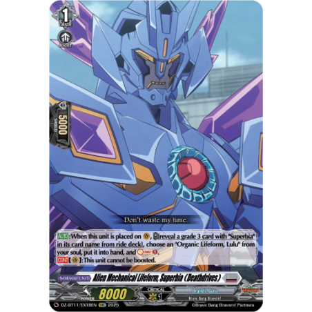 Vanguard_TCG_card_DZ-BT11_EX18EN_EX_Alien_Mechanical_Lifeform_Superbia_Deathdrives_Symphony_of_Might_Bloom