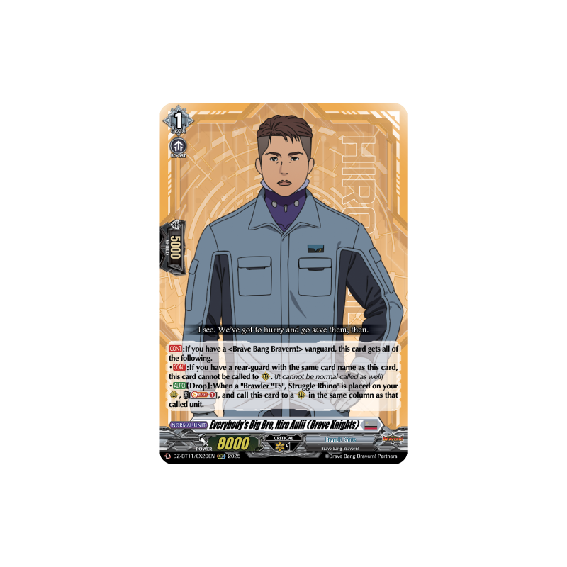Vanguard_TCG_card_DZ-BT11_EX20EN_EX_Everybody_s_Big_Bro_Hiro_Aulii_Brave_Knights_Symphony_of_Might_Bloom