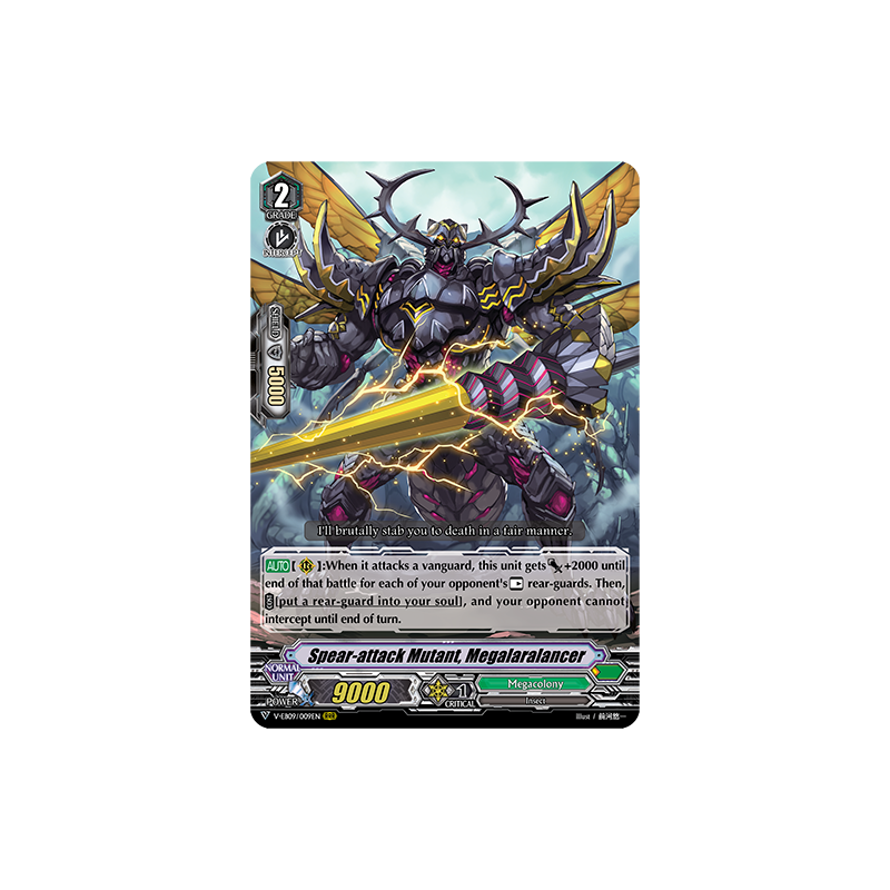 Vanguard_TCG_card_V-EB09_009EN_RRR_Spear-attack_Mutant_Megalaralancer_The_Raging_Tactics