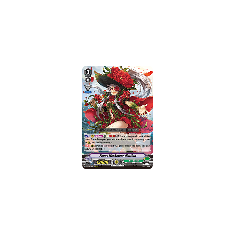 Vanguard_TCG_card_V-EB10_008EN_RRR_Peony_Musketeer_Martina_The_Mysterious_Fortune