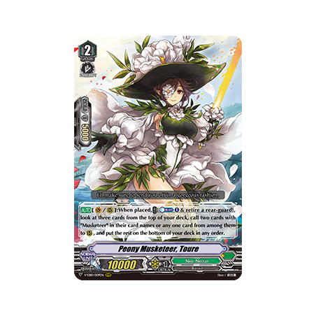 Vanguard_TCG_card_V-EB10_009EN_RRR_Peony_Musketeer_Toure_The_Mysterious_Fortune