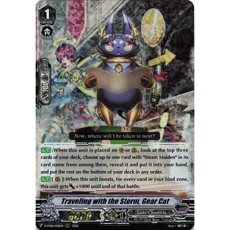 Vanguard_TCG_card_D-VS06_058_RRR_Traveling_with_the_Storm_Gear_Cat_V_Clan_Collection_Vol.6
