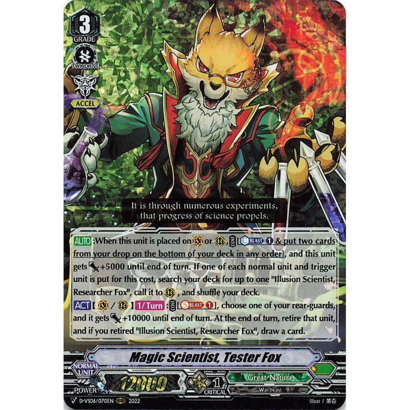 Vanguard_TCG_card_D-VS06_070_RRR_Magic_Scientist_Tester_Fox_V_Clan_Collection_Vol.6