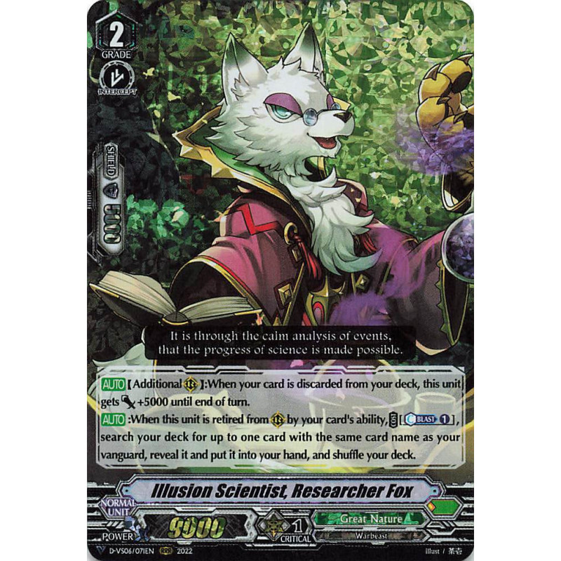 Vanguard_TCG_card_D-VS06_071_RRR_Illusion_Scientist_Researcher_Fox_V_Clan_Collection_Vol.6