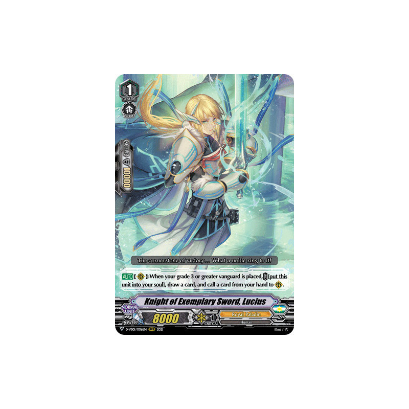 Vanguard_TCG_card_D-VS01_006_RRR_Knight_of_Exemplary_Sword_Lucius_V_Clan_Collection_Vol.1