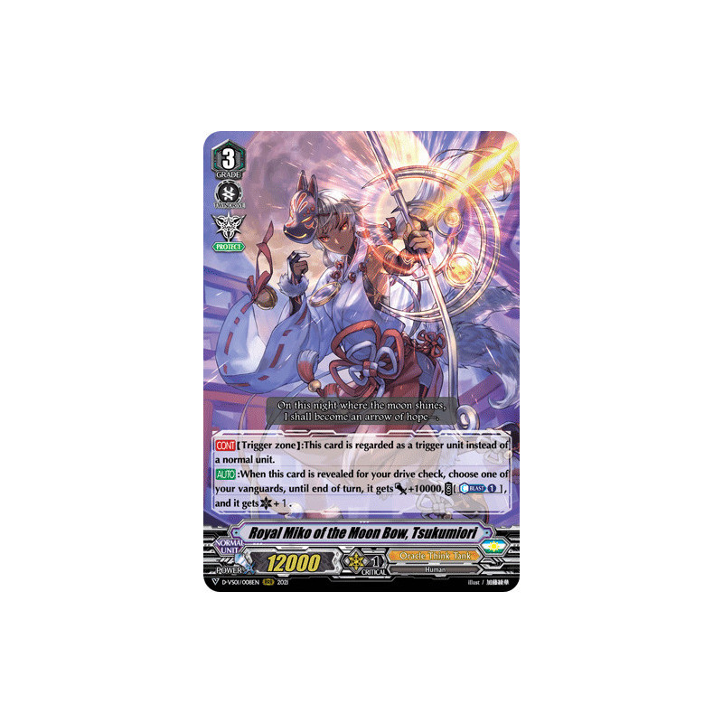 Vanguard_TCG_card_D-VS01_008_RRR_Royal_Miko_of_the_Moon_Bow_Tsukumiori_V_Clan_Collection_Vol.1