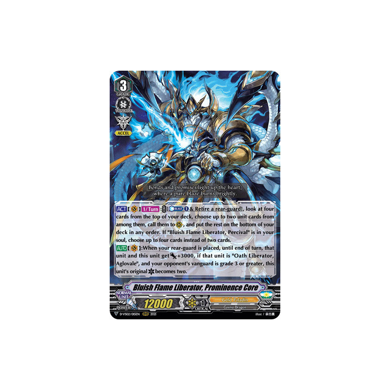 Vanguard_TCG_card_D-VS02_015_RRR_Bluish_Flame_Liberator_Prominence_Core_V_Clan_Collection_Vol.2