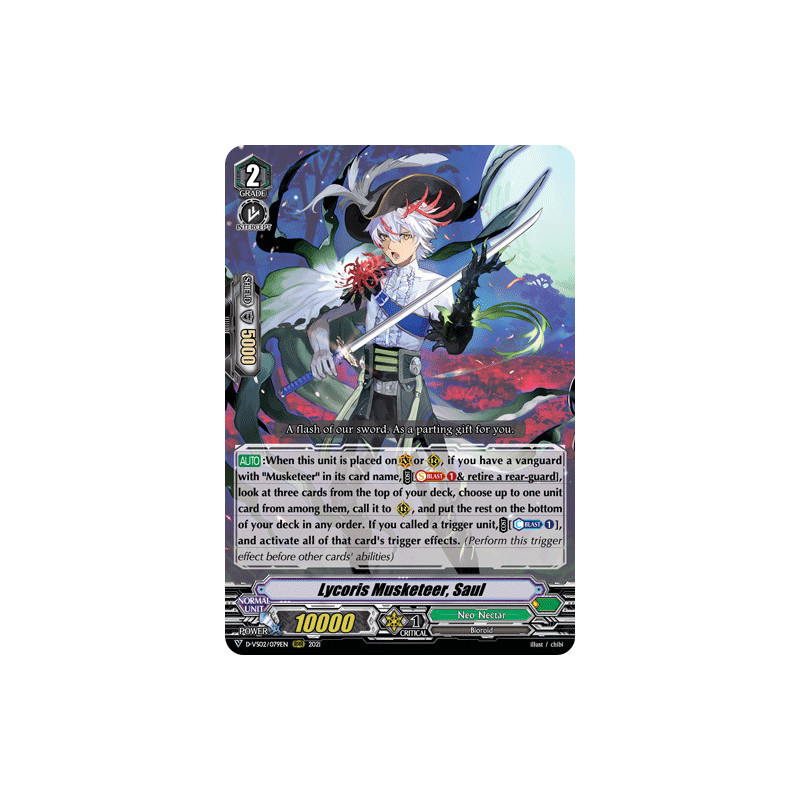 Vanguard_TCG_card_D-VS02_079_RRR_Lycoris_Musketeer_Saul_V_Clan_Collection_Vol.2