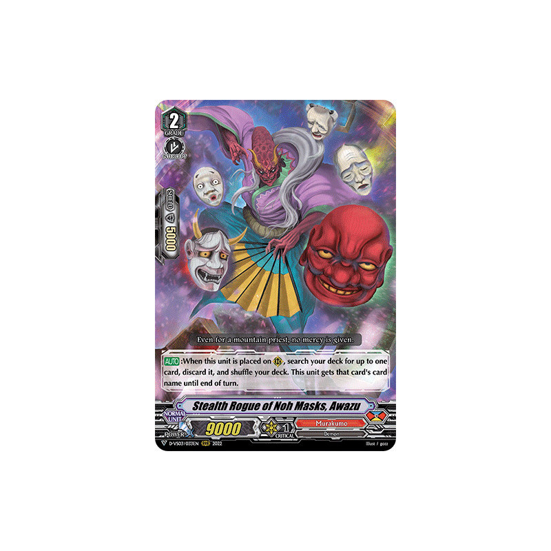 Vanguard_TCG_card_D-VS03_033_RRR_Stealth_Rogue_of_Noh_Masks_Awazu_V_Clan_Collection_Vol.3