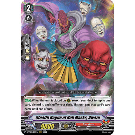 Vanguard_TCG_card_D-VS03_033_RRR_Stealth_Rogue_of_Noh_Masks_Awazu_V_Clan_Collection_Vol.3