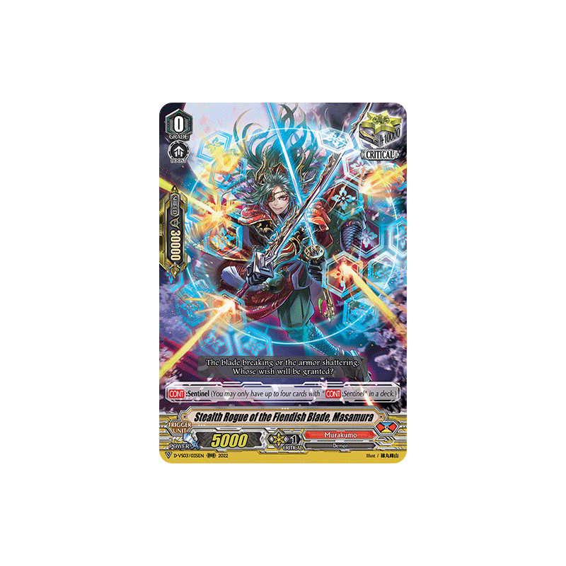 Vanguard_TCG_card_D-VS03_035_RRR_Stealth_Rogue_of_the_Fiendish_Blade_Masamura_V_Clan_Collection_Vol.3