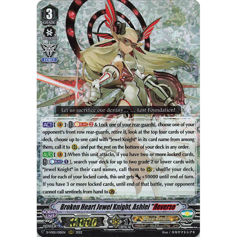 Vanguard_TCG_card_D-VS05_001_RRR_Broken_Heart_Jewel_Knight_Ashlei_Яeverse_V_Clan_Collection_Vol.5