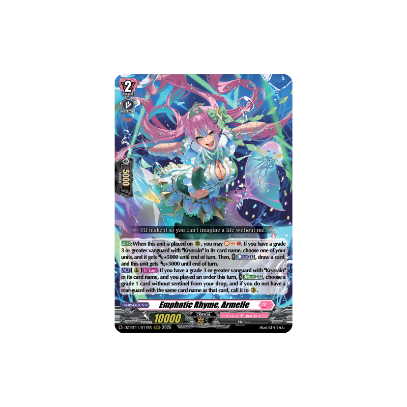 Vanguard_TCG_card_DZ-BT11_017EN_RRR_Emphatic_Rhyme_Armelle_Symphony_of_Might_Bloom