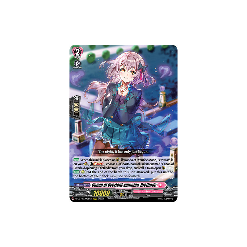 Vanguard_TCG_card_D-LBT02_005_RRR_Canon_of_Overlaid-spinning_Dietlinde_Lyrical_Monasterio_It_s_a_New_School_Term_