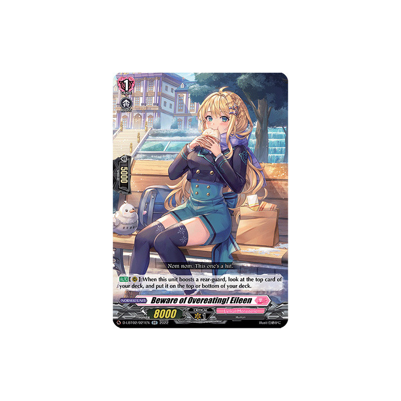 Vanguard_TCG_card_D-LBT02_021_RR_Beware_of_Overeating_Eileen_Lyrical_Monasterio_It_s_a_New_School_Term_
