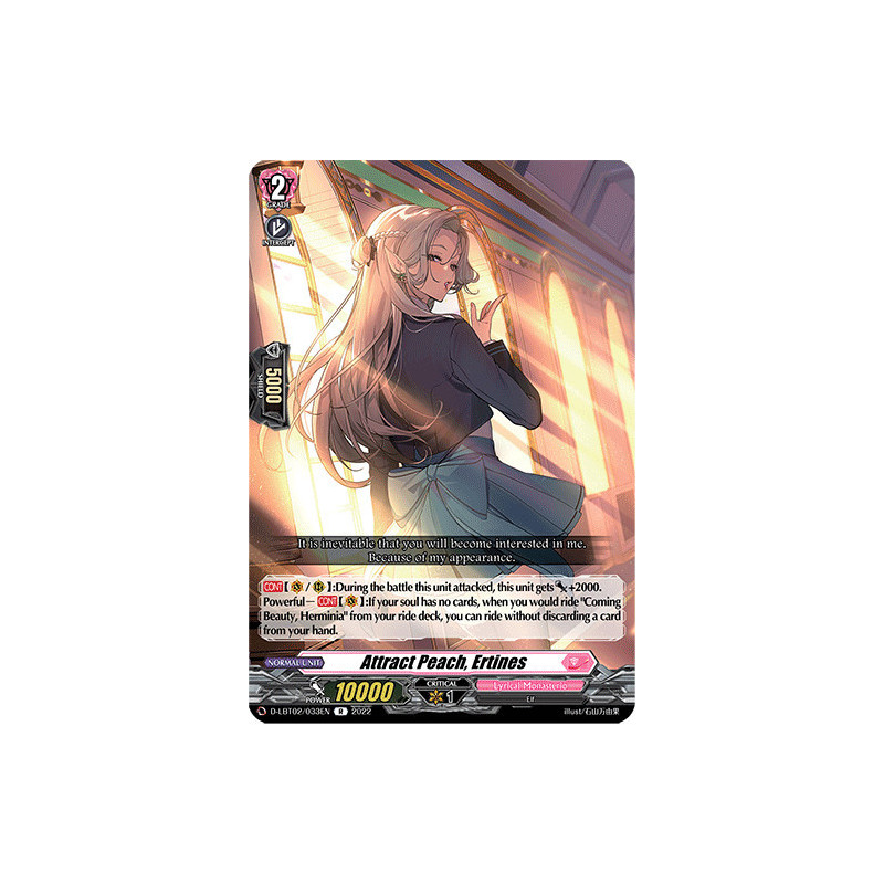 Vanguard_TCG_card_D-LBT02_033_R_Attract_Peach_Ertines_Lyrical_Monasterio_It_s_a_New_School_Term_