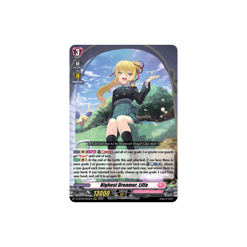 Vanguard_TCG_card_D-LBT03_003_RRR_Highest_Dreamer_Lilfa_Lyrical_Monasterio_Summertime_Memories_