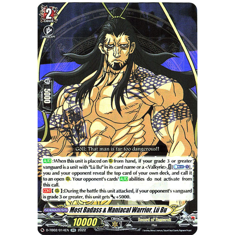 Vanguard_TCG_card_D-TB02_014EN_RR_Most_Badass_Maniacal_Warrior_Lu_Bu_Record_of_Ragnarok