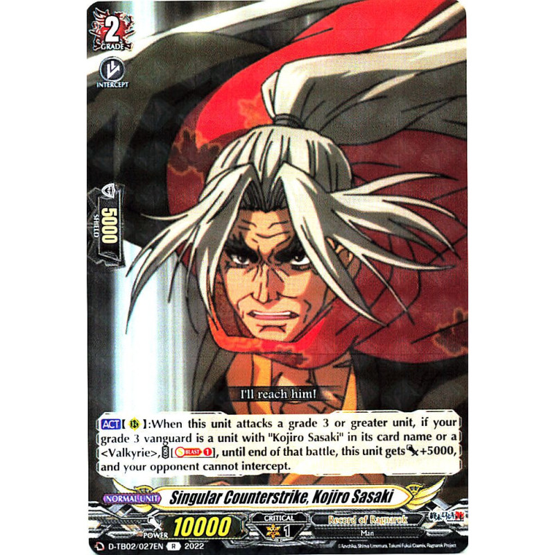 Vanguard_TCG_card_D-TB02_027EN_R_Singular_Counterstrike_Kojiro_Sasaki_Record_of_Ragnarok