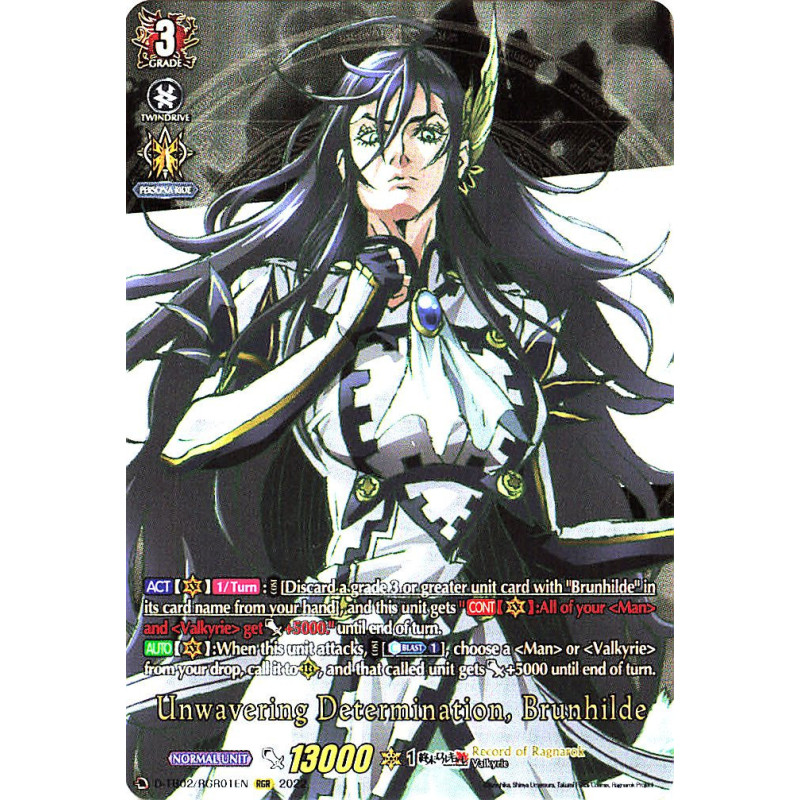 Vanguard_TCG_card_D-TB02_RGR01EN_RGR_Unwavering_Determination_Brunhilde_Record_of_Ragnarok