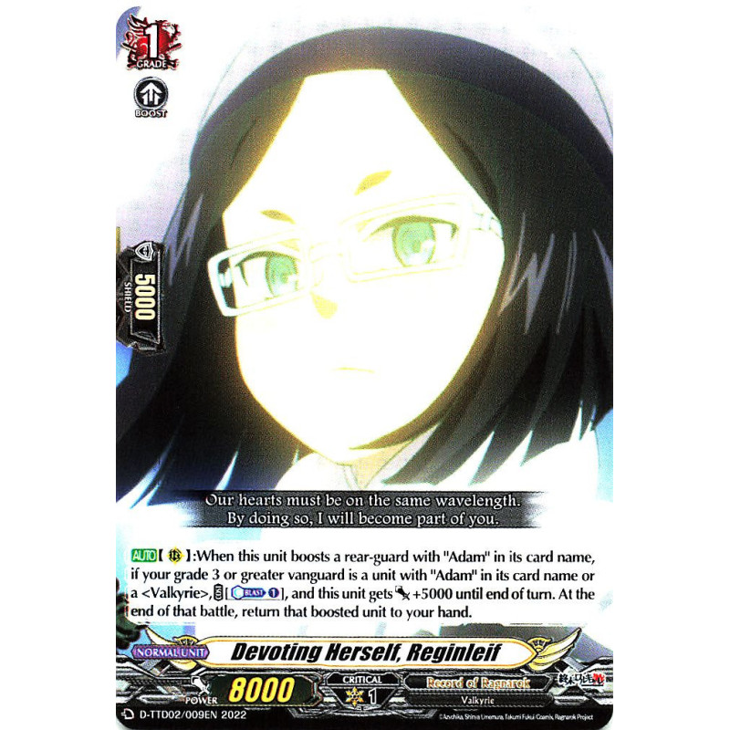 Vanguard_TCG_card_D-TTD02_009EN_C_Devoting_Herself_Reginleif_Record_of_Ragnarok