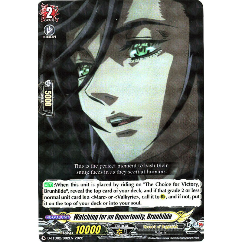 Vanguard_TCG_card_D-TTD02_002EN_R_Watching_for_an_Opportunity_Brunhilde_Record_of_Ragnarok