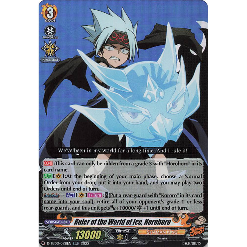 Vanguard_TCG_card_D-TB03_028EN_RR_Ruler_of_the_World_of_Ice_Horohoro_SHAMAN_KING