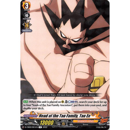 Vanguard_TCG_card_D-TB03_061EN_R_Head_of_the_Tao_Family_Tao_En_SHAMAN_KING