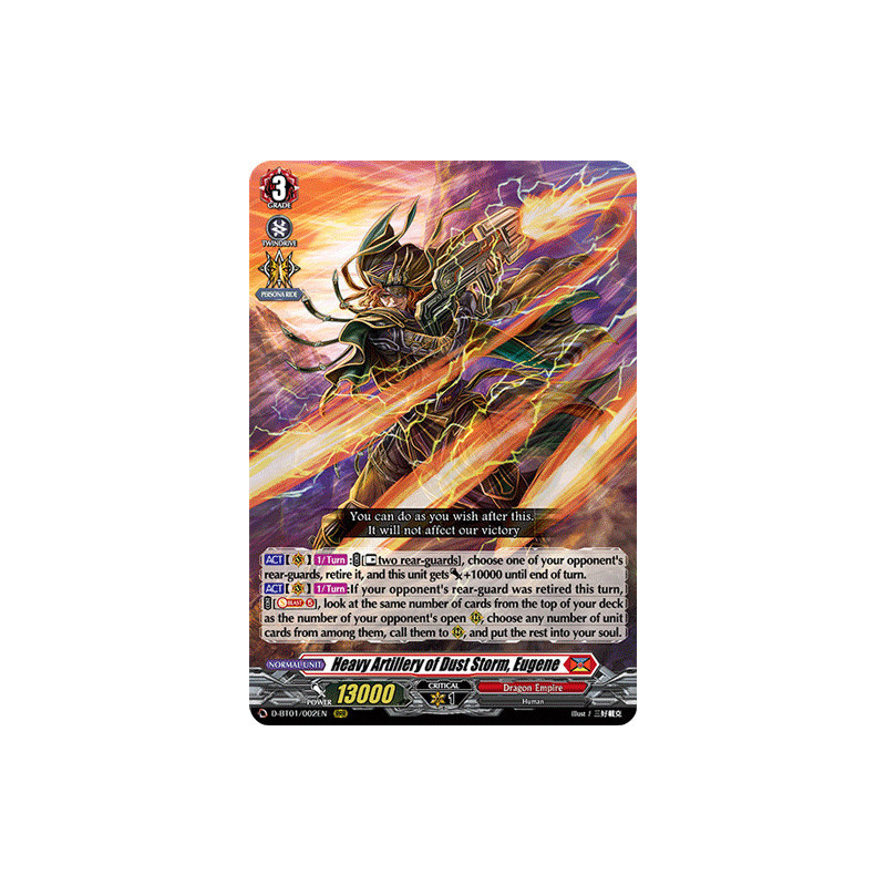 Vanguard_TCG_card_D-BT01_002EN_RRR_Heavy_Artillery_of_Dust_Storm_Eugene_Genesis_of_the_Five_Greats