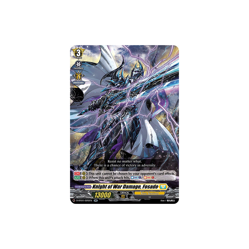 Vanguard_TCG_card_D-BT01_020EN_RR_Knight_of_War_Damage_Fosado_Genesis_of_the_Five_Greats