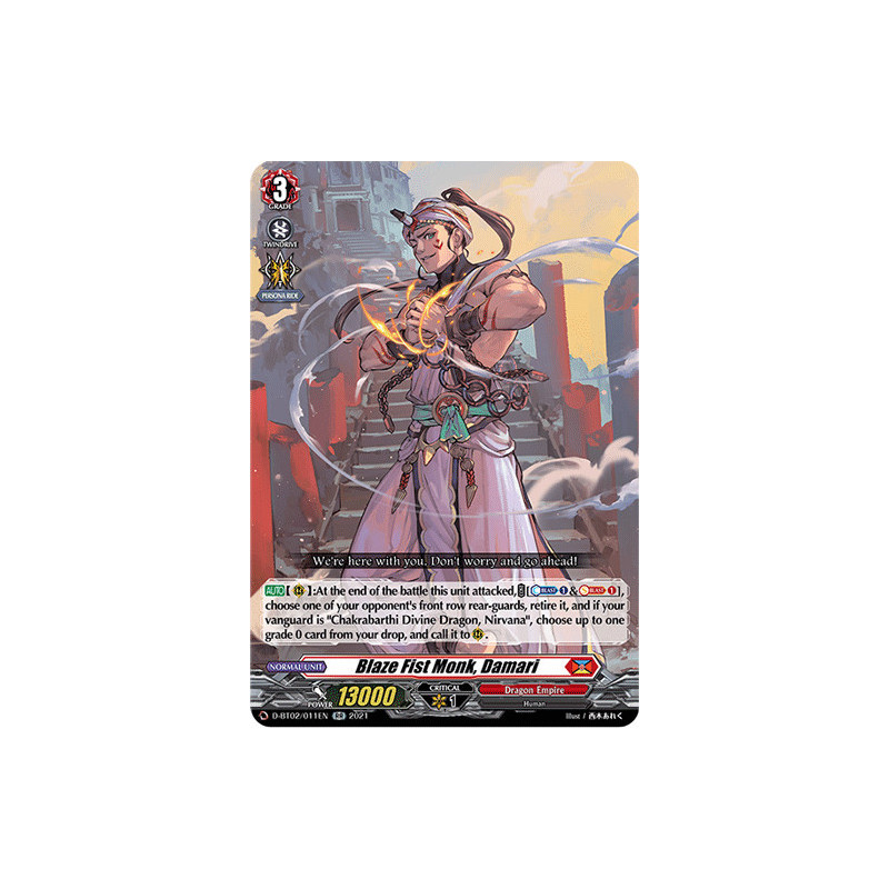Vanguard_TCG_card_D-BT02_011EN_RR_Blaze_Fist_Monk_Damari_A_Brush_with_the_Legends