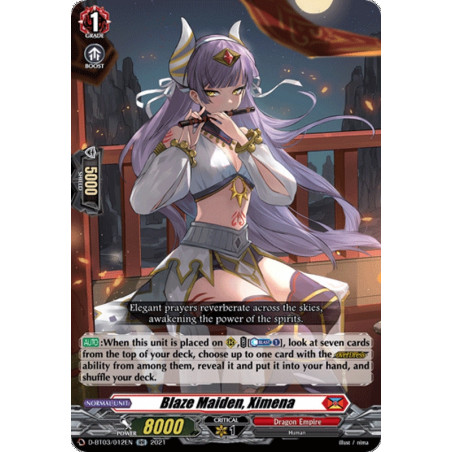 Vanguard_TCG_card_D-BT03_012EN_RR_Blaze_Maiden_Ximena_Advance_of_Intertwined_Stars