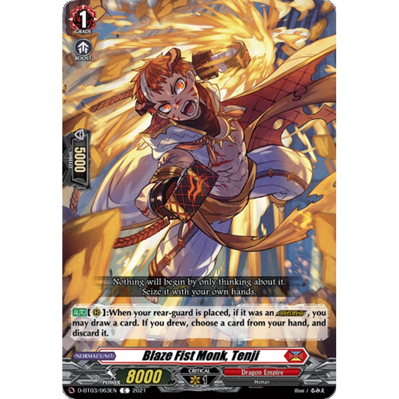 Vanguard_TCG_card_D-BT03_063EN_C_Blaze_Fist_Monk_Tenji_Advance_of_Intertwined_Stars