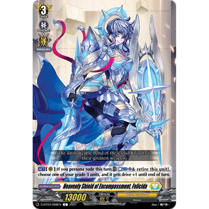 Vanguard_TCG_card_D-BT03_098EN_C_Heavenly_Shield_of_Encompassment_Felicida_Advance_of_Intertwined_Stars