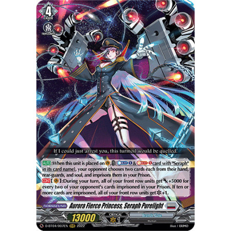 Vanguard_TCG_card_D-BT04_007EN_RRR_Aurora_Fierce_Princess_Seraph_Purelight_Awakening_of_Chakrabarthi