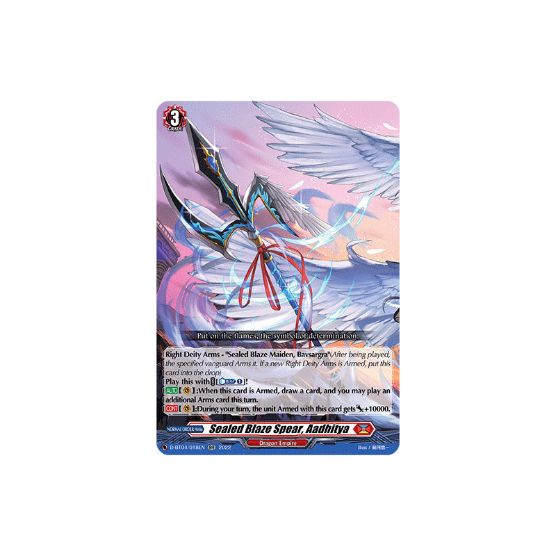 Vanguard_TCG_card_D-BT04_018EN_RR_Sealed_Blaze_Spear_Aadhitya_Awakening_of_Chakrabarthi