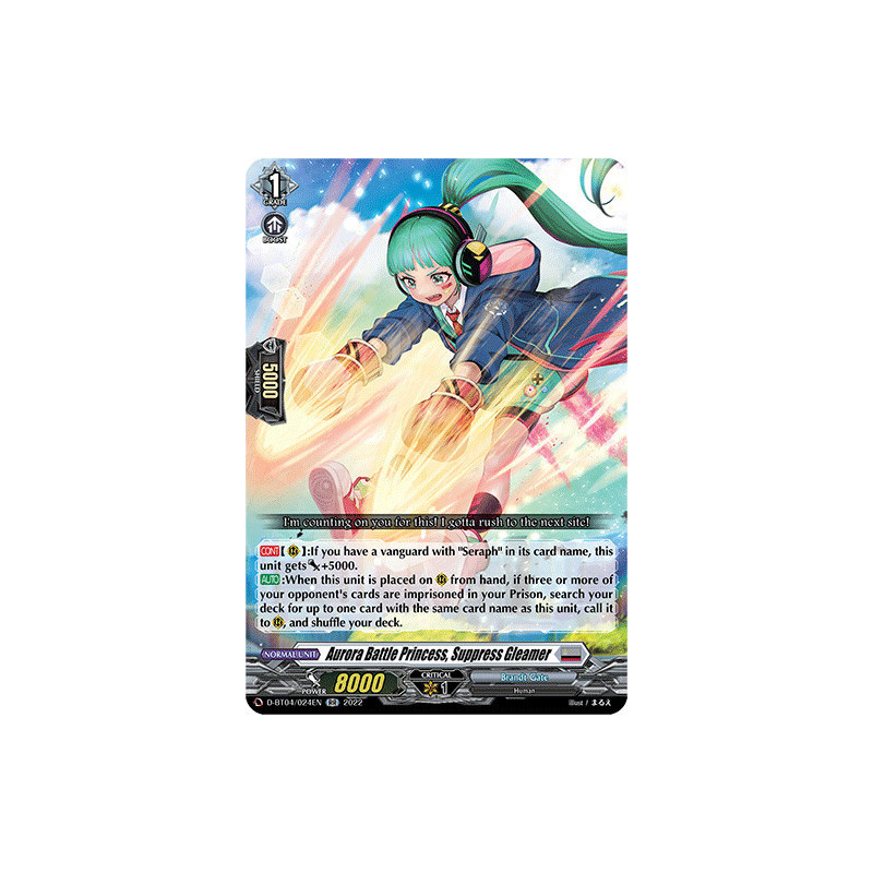 Vanguard_TCG_card_D-BT04_024EN_RR_Aurora_Battle_Princess_Suppress_Gleamer_Awakening_of_Chakrabarthi