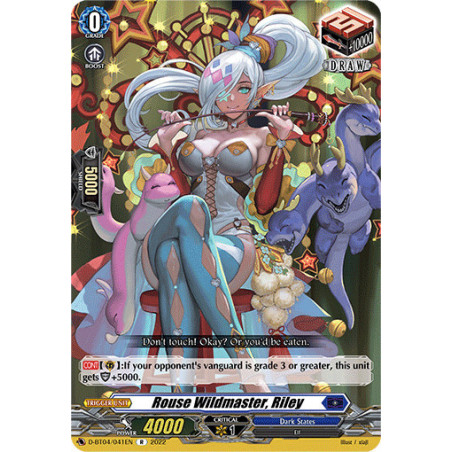 Vanguard_TCG_card_D-BT04_041EN_R_Rouse_Wildmaster_Riley_Awakening_of_Chakrabarthi