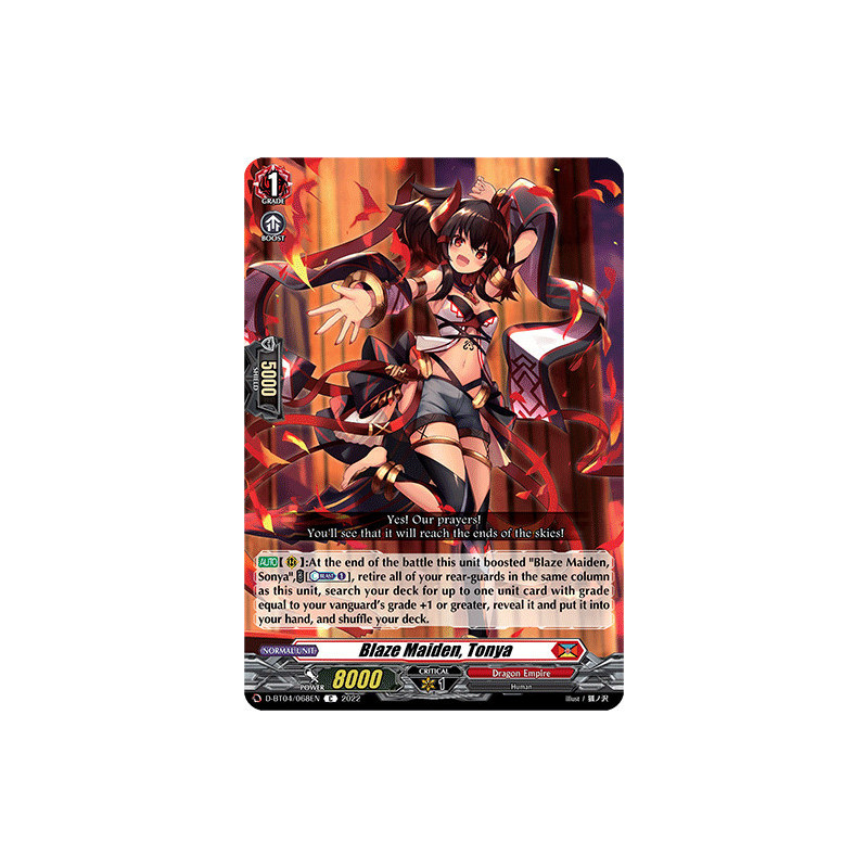 Vanguard_TCG_card_D-BT04_068EN_C_Blaze_Maiden_Tonya_Awakening_of_Chakrabarthi