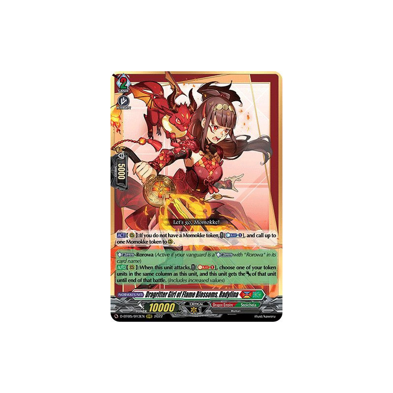 Vanguard_TCG_card_D-BT05_013EN_RRR_Dragritter_Girl_of_Flame_Blossoms_Radylina_Triumphant_Return_of_the_Brave_Heroes