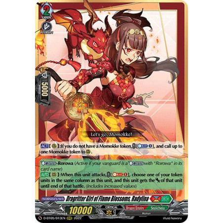 Vanguard_TCG_card_D-BT05_013EN_RRR_Dragritter_Girl_of_Flame_Blossoms_Radylina_Triumphant_Return_of_the_Brave_Heroes