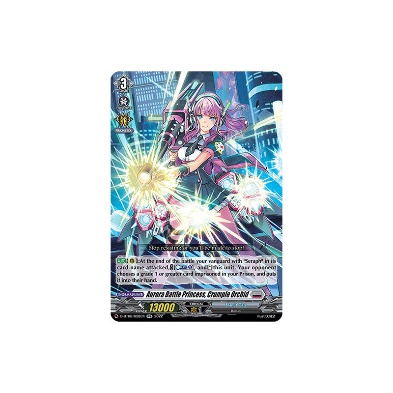 Vanguard_TCG_card_D-BT06_028EN_RR_Aurora_Battle_Princess_Crumple_Orchid_Blazing_Dragon_Reborn