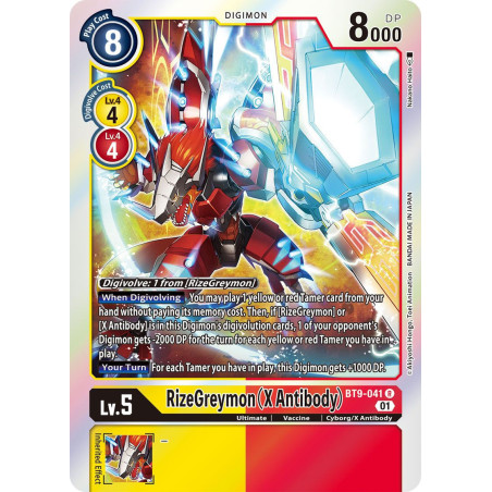 Digimon_TCG_BT9-041_RizeGreymon_(X_Antibody)_Rare_X_Record_Card_Game