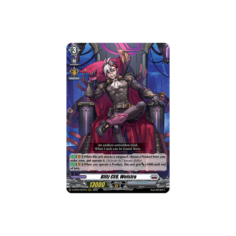 Vanguard_TCG_card_D-BT07_007EN_RRR_Blitz_CEO_Welstra_Raging_Flames_Against_Emerald_Storm