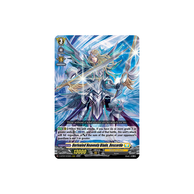 Vanguard_TCG_card_D-BT07_010EN_RRR_Unrivaled_Heavenly_Blade_Descorda_Raging_Flames_Against_Emerald_Storm