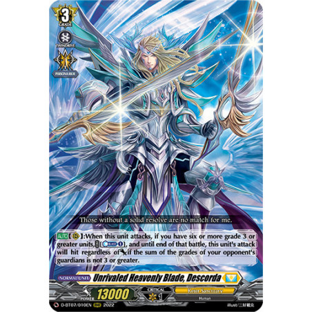 Vanguard_TCG_card_D-BT07_010EN_RRR_Unrivaled_Heavenly_Blade_Descorda_Raging_Flames_Against_Emerald_Storm
